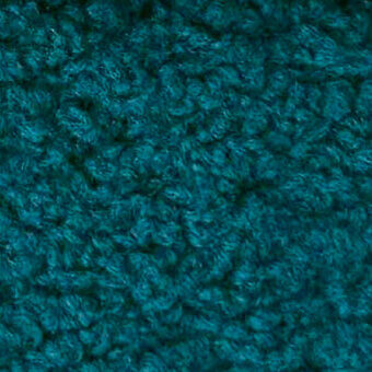 Teal looped fabric texture with a three-dimensional, knitted structure; egoitaliano “lamby” textile sample detail visible.